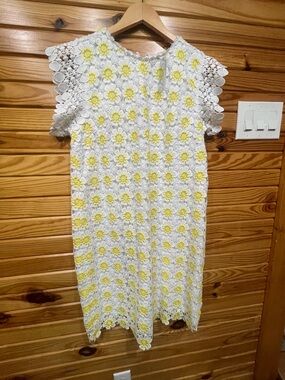 J. Crew White Crochet Dress with Yellow Daisy Motif